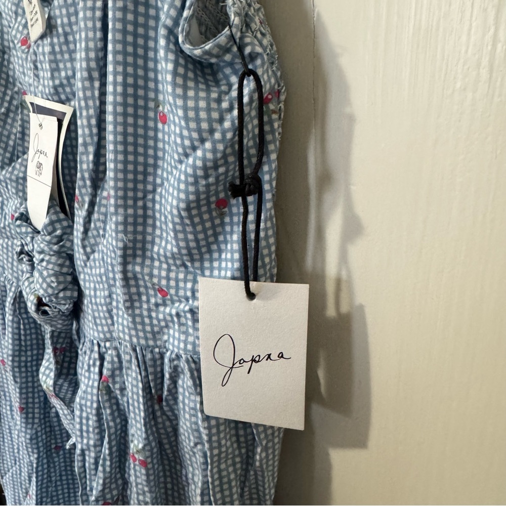 Japna Blue Gingham Cherry Printed Dress NEW - Picture 3 of 7